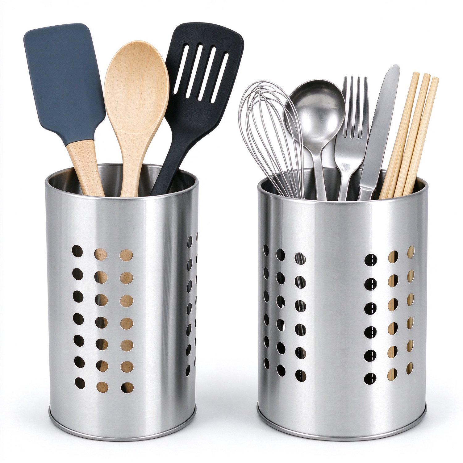 Lifhelpe Keukenaccessoires - RVS keukengereihouder set - 2 stuks zilver, maten 16 cm en 18 cm - Handige keukenorganizer - Voor bestek, spatels en pollepels