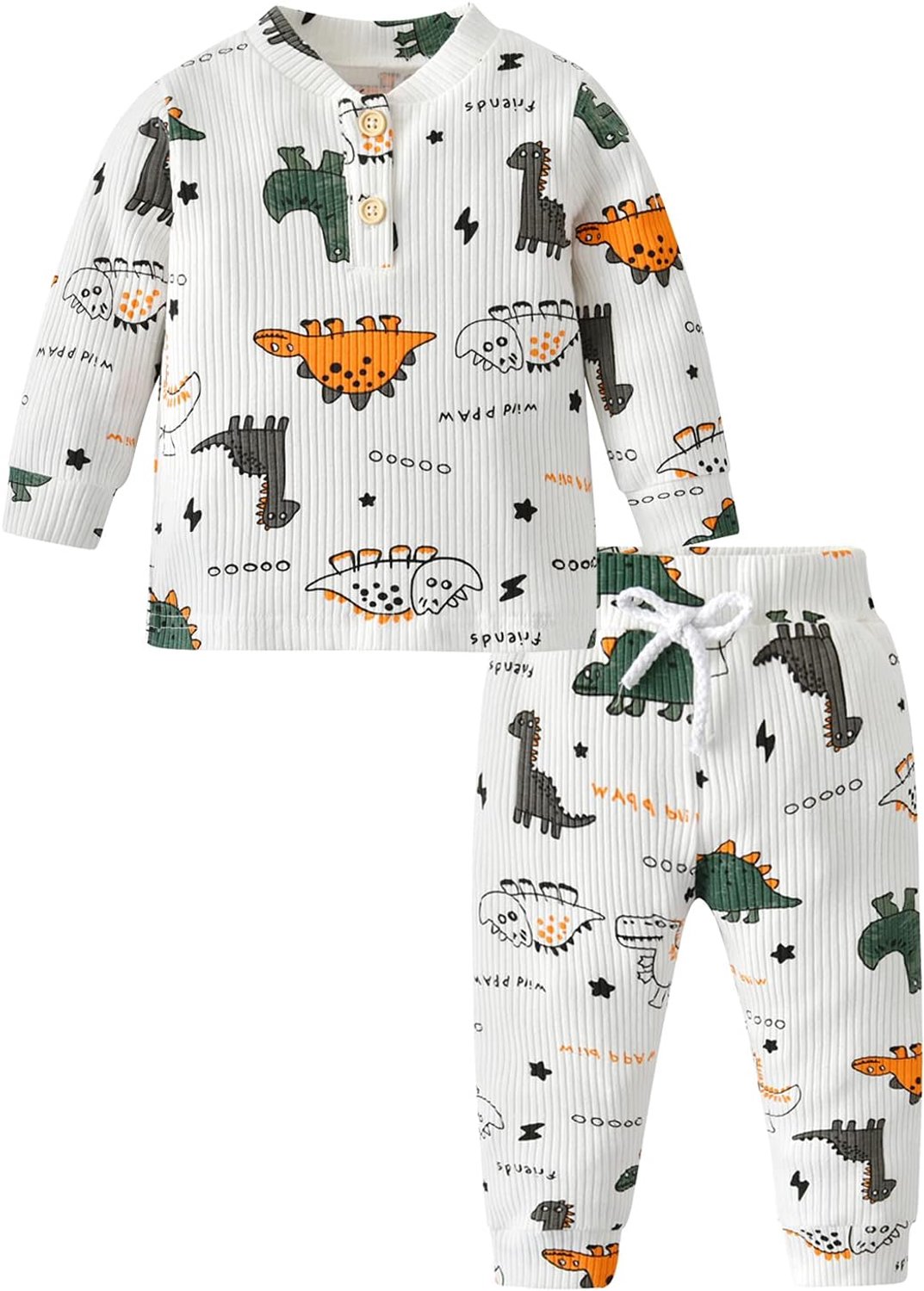 Jongens outfit met dinosaurusprint, lange mouwen en broek