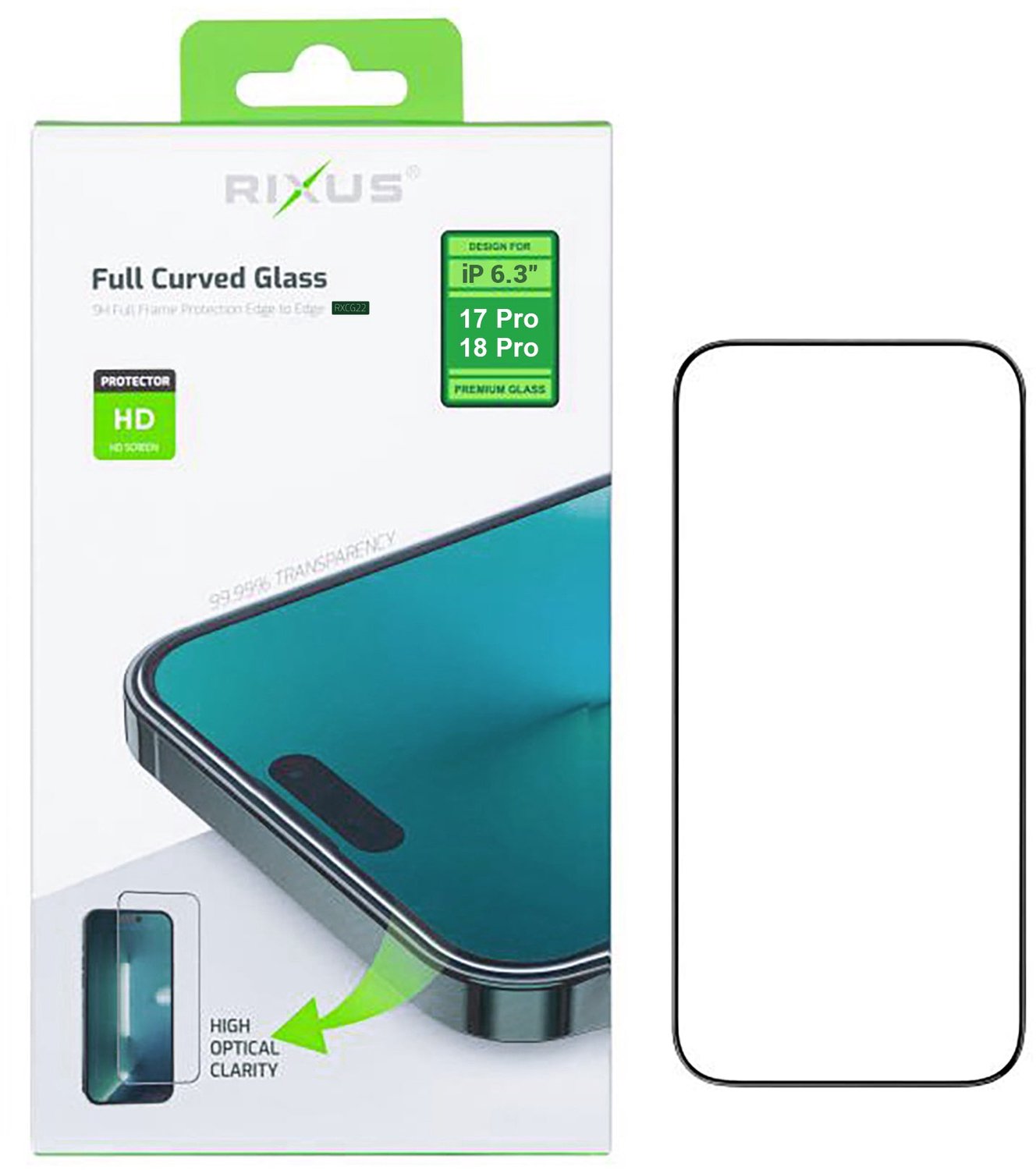 Rixus Clear HD Full Curved Edge Tempered Glass For Apple iPhone 17 Pro, 18 Pro
