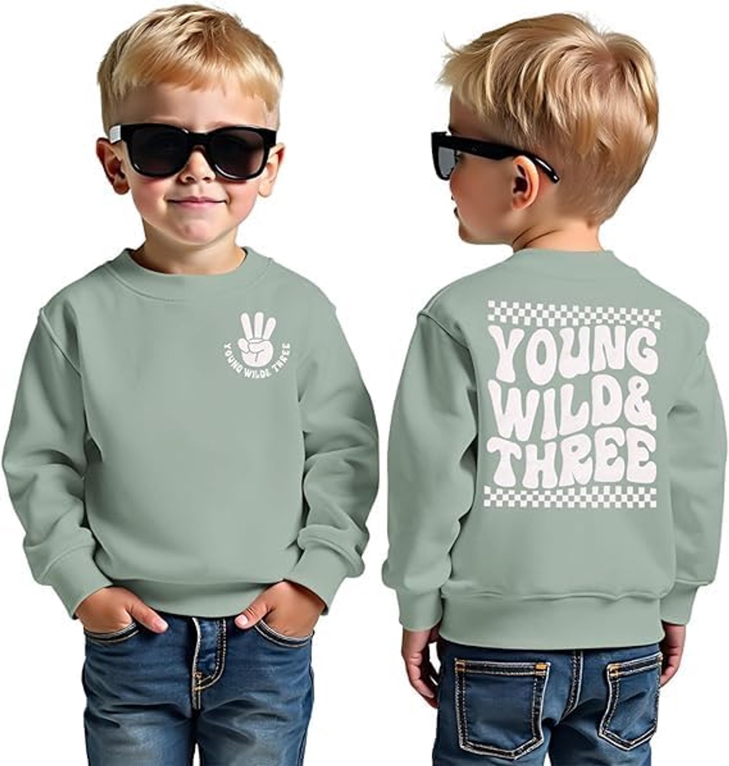 Sweatshirt voor jongens, 3e verjaardag, print "Young & Wild