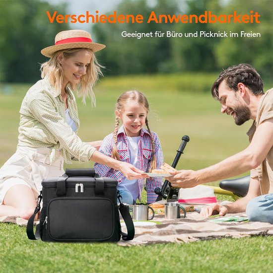 CHICFURN Lunchtas 15 L - Geisoleerd - Lekbestendig - Met Schouderriem - Zwart — afbeelding 4