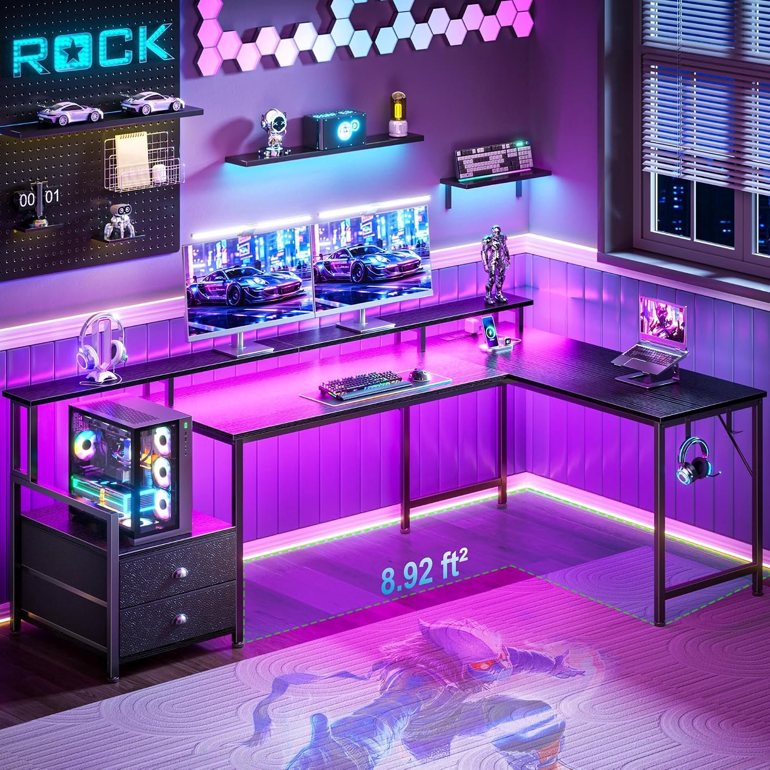 null L-Vormig Gaming Bureau LED - afbeelding 4