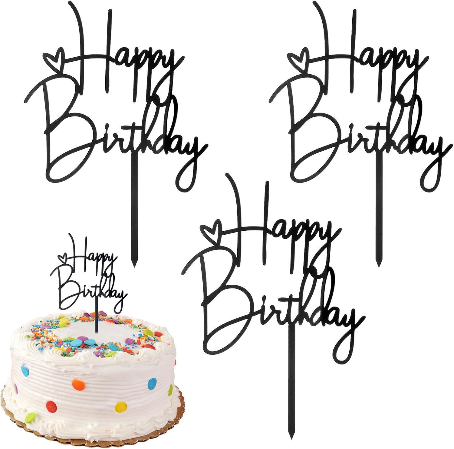 3 Verjaardagstaartdecoraties, zwarte caketopper