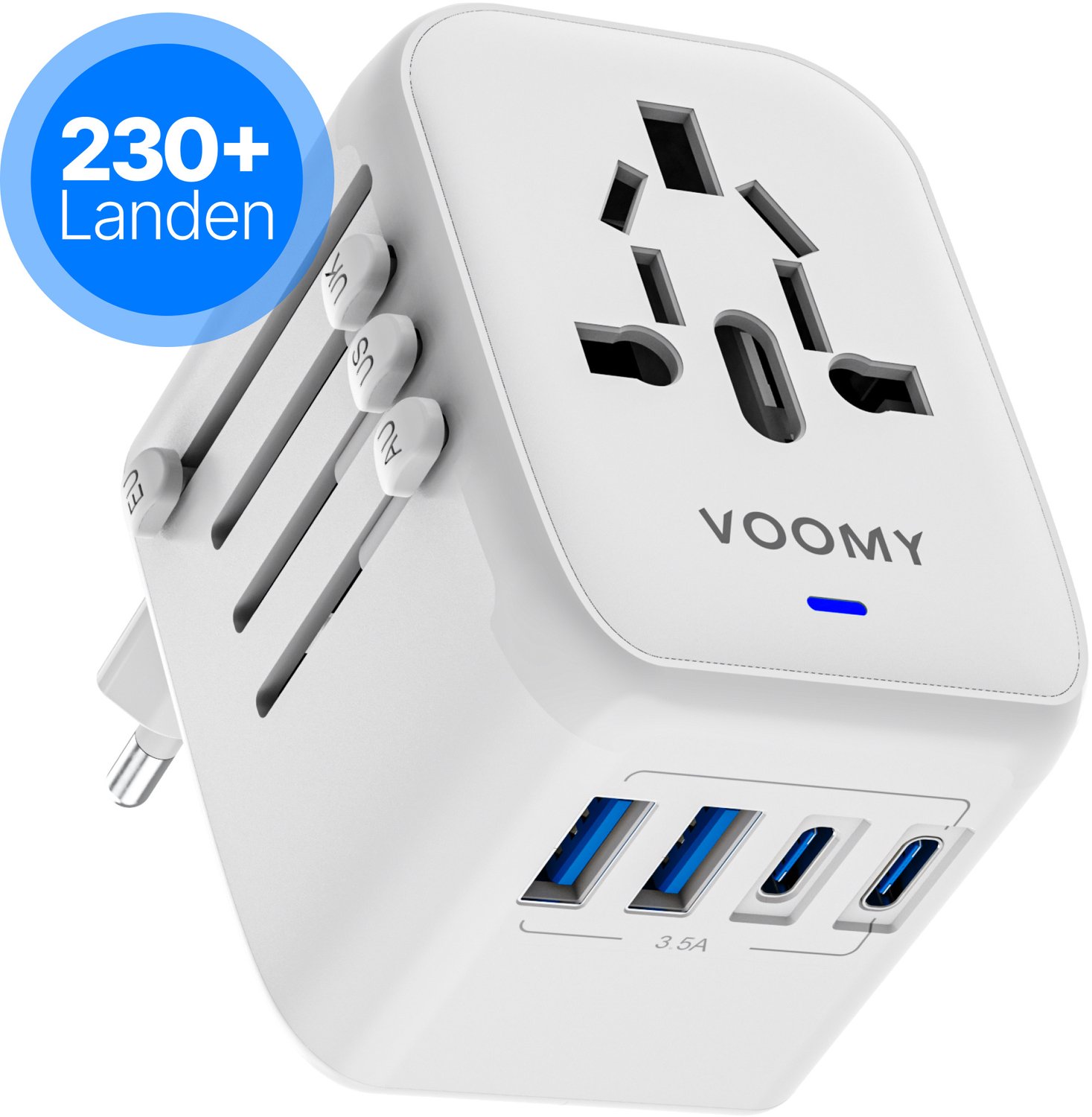 Bol.com Voomy Wereldstekker Universeel - 230+ Landen Reisstekker - 2 USB-C & 2 USB-A - Wit aanbieding