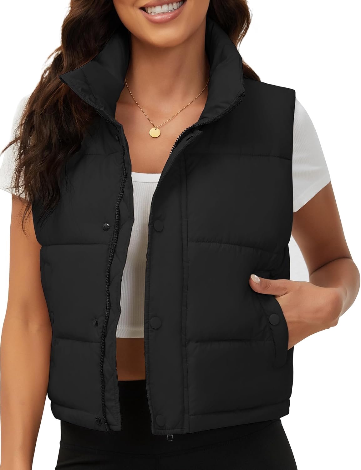 Vest, steekkraag, zonder mouwen, licht gewatteerd