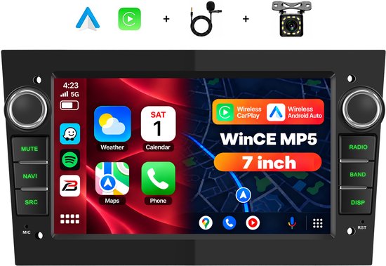 Boscer 2 Din Autoradio met 7 Inch Scherm - Geschikt voor Opel Astra, Corsa, Zafira & Meriva - Draadloos Apple CarPlay & Android Auto - Bluetooth Handsfree Bellen - FM Radio (RDS) - Stuurwielbediening via CAN-bus - Achteruitrijcamera & Microfoon