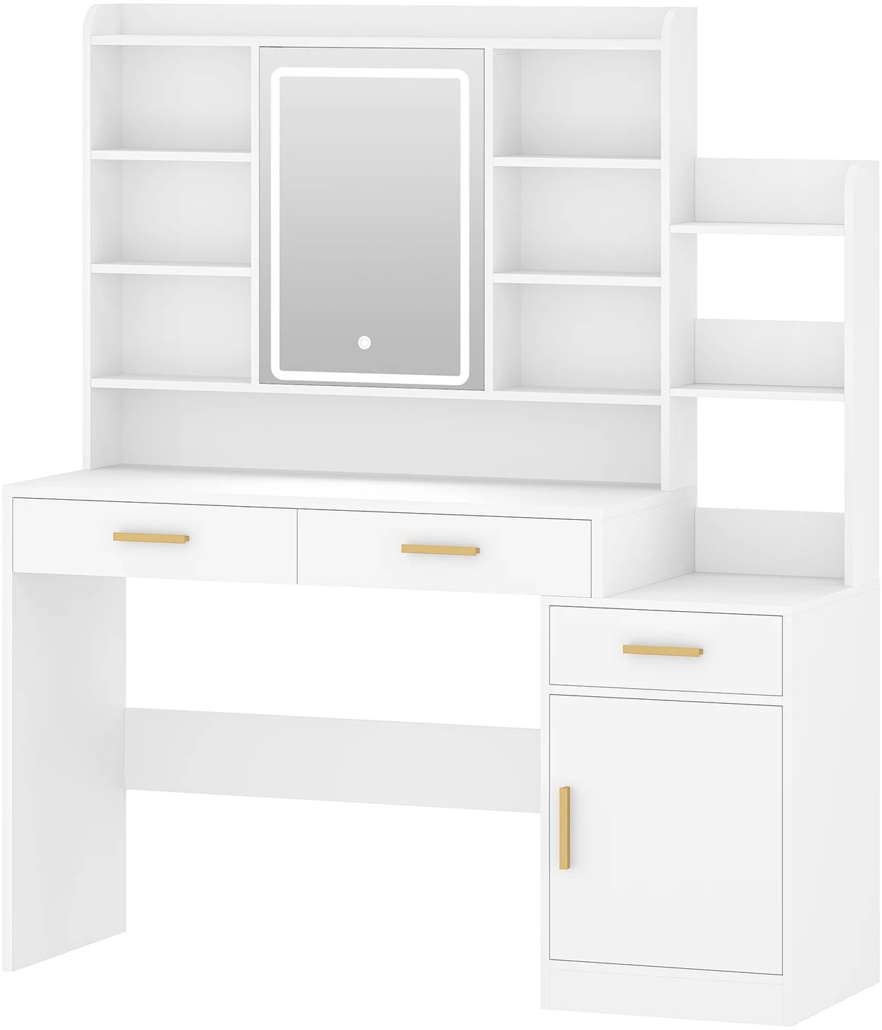 Atlasyx tafel - Make up - Kaptafel - Met spiegel en verlichting - Makeuptafel - Bureau - 3 laden + 1 kast - 130 x 40 x 149cm - Wit