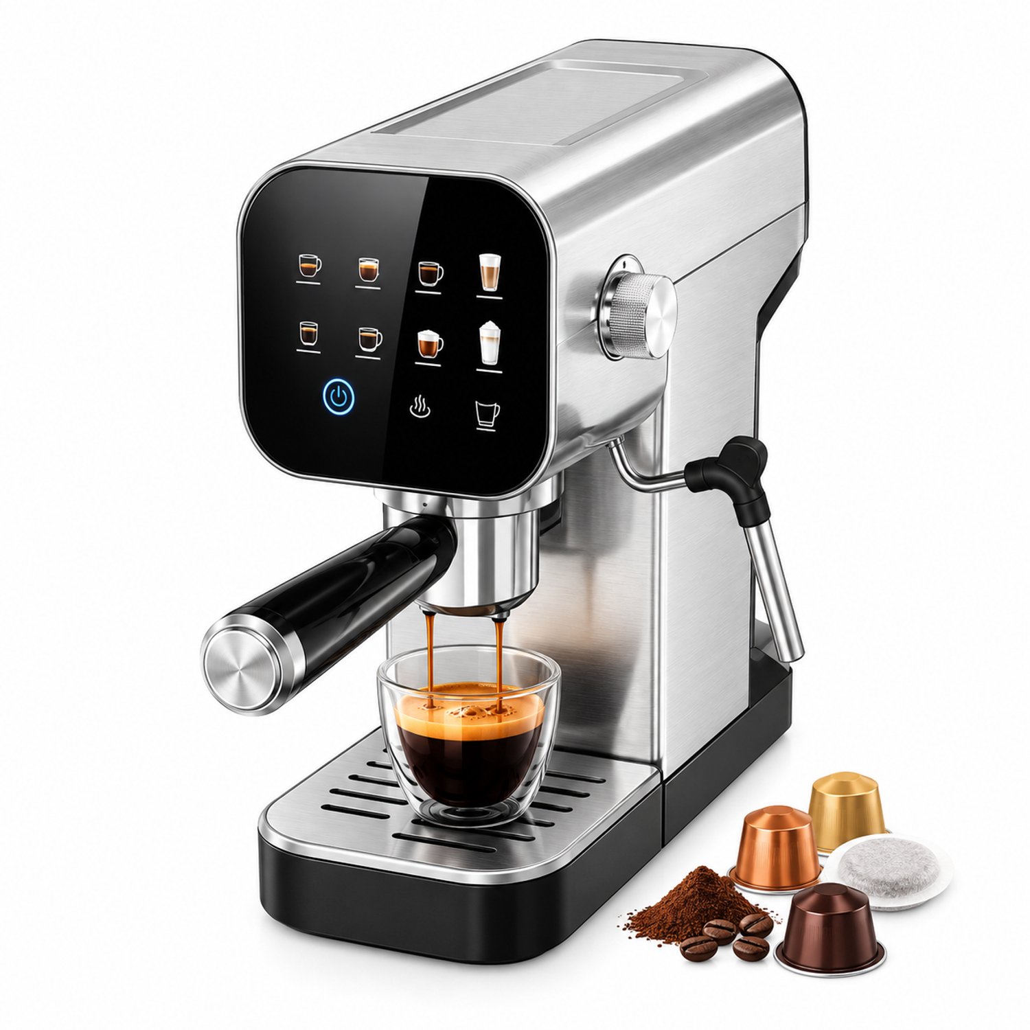 Velmio 4-1 Espressomachine – 20 Bar – Semi-Automatische Koffiemachine – Automatische Melkopschuimer – Dubbel Watersysteem – Cold Brew – 4-in-1 Portafilter – Cappuccino, Latte & Heet Water – Wit