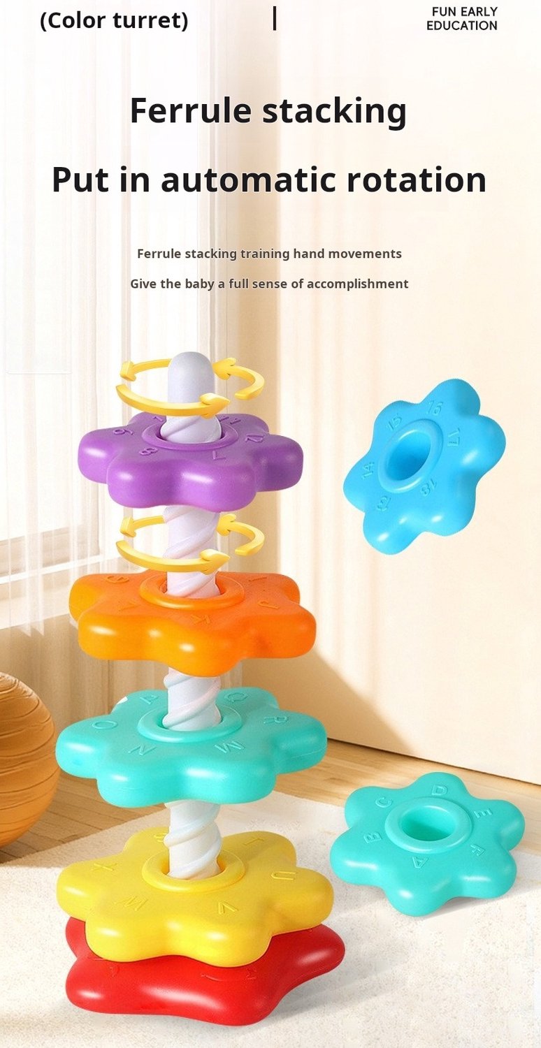 Montessori-stapelspeelgoed met draaifunctie – Regenboog-draairingen – Draaispeelgoed voor peuters (1-3 jaar) – Regenboog-draaitoren – Sensorisch leerspeelgoed — afbeelding 4