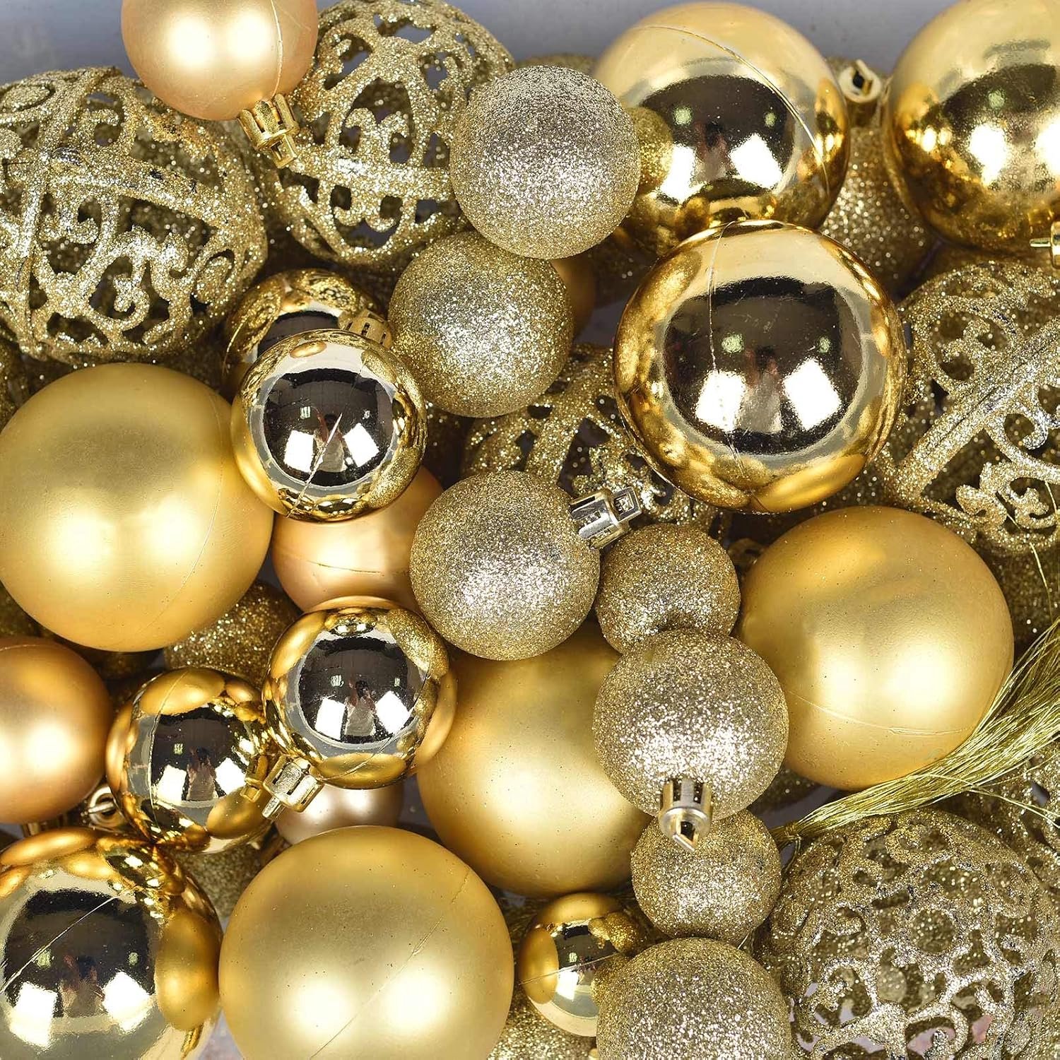 100 stuks onbreekbare gouden kerstballen set, meerdere maten en afwerkingen – foto 4