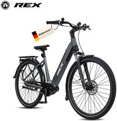 REX 70 Nm Middenmotor, 28 Inch, Commuter+ Elektrische Fiets, MIK Bagagedrager, 468 Wh Accu, Shimano 7 Versnellingen, Maximaal 120 km Actieradius, Elektrische Stadsfiets, Dames en Heren, Grijs