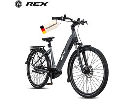 REX 70 Nm Middenmotor, 28 Inch, Commuter+ Elektrische Fiets, MIK Bagagedrager, 468 Wh Accu, Shimano 7 Versnellingen, Maximaal 120 km Actieradius, Elektrische Stadsfiets, Dames en Heren, Grijs