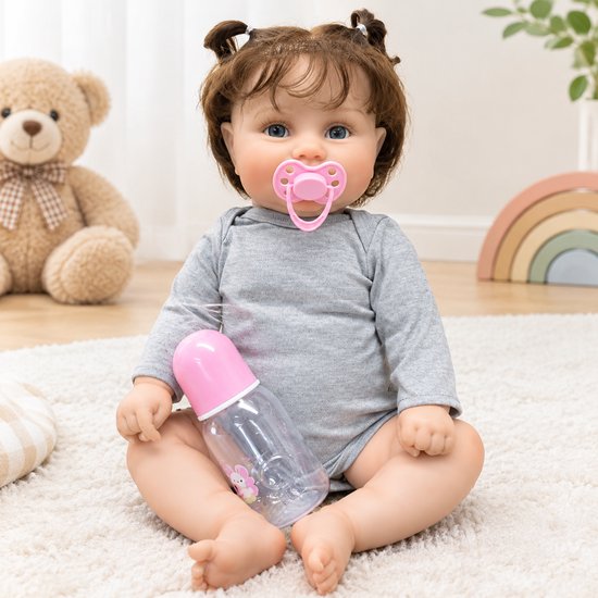 TEKROA® Levensechte Reborn Baby Pop Meisje - 48 cm Volledig Lichaam Waterdicht ethyleen- Realistische Pasgeboren Speelgoedpop met Kleding en Accessoires — cadeau in Spellen & Speelgoed - foto 3