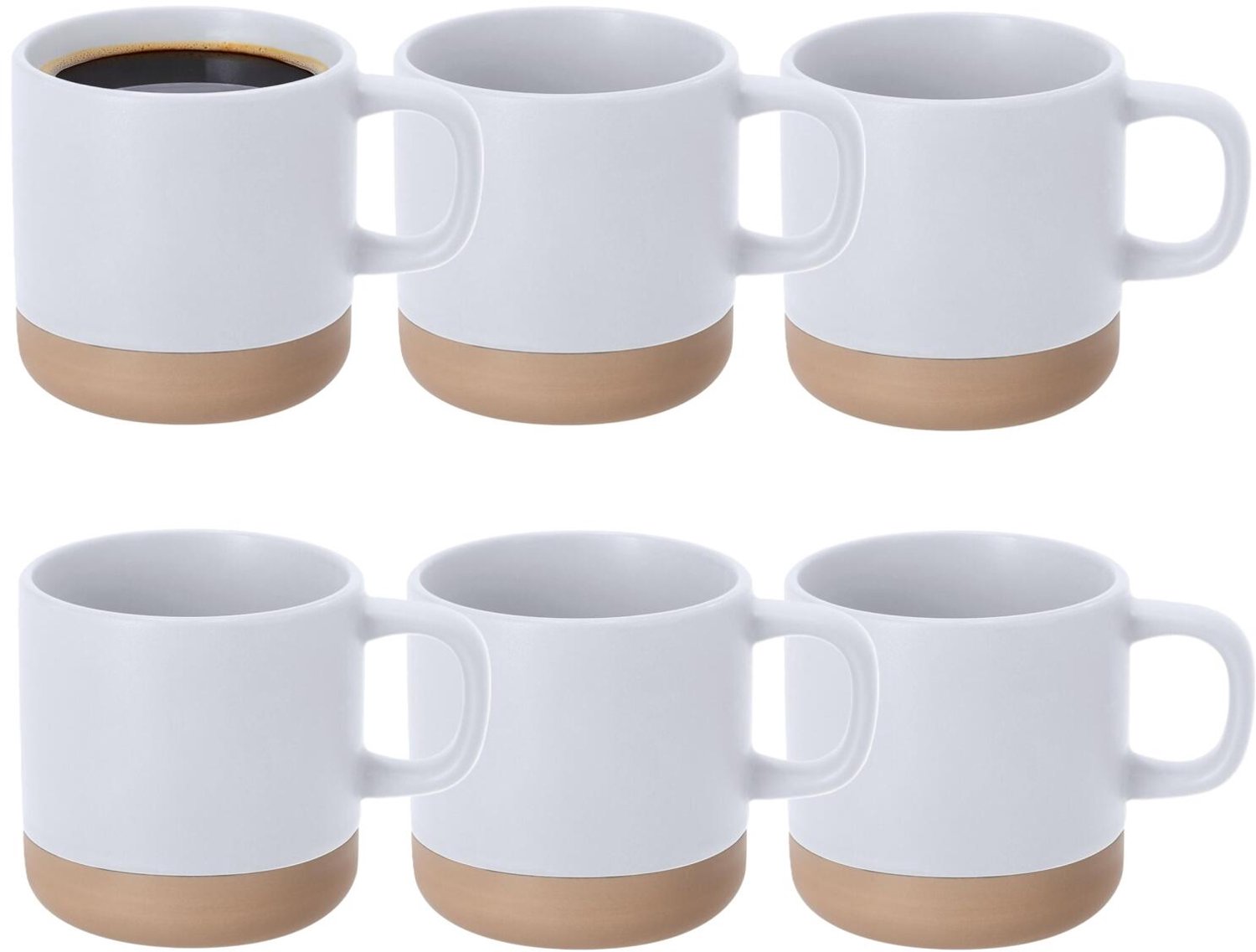 Bellatio Design Koffiekopjes Eliza - 6x stuks - wit/beige - 350 ml - mokken - keramiek - bekers - 2 kleurig