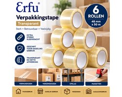 Verpakkingstape Transparant – 6 Rollen – 48 mm x 50 m – Sterk Plakband – Dozentape – Inpak Tape – Voor Verhuisdozen en Pakketten