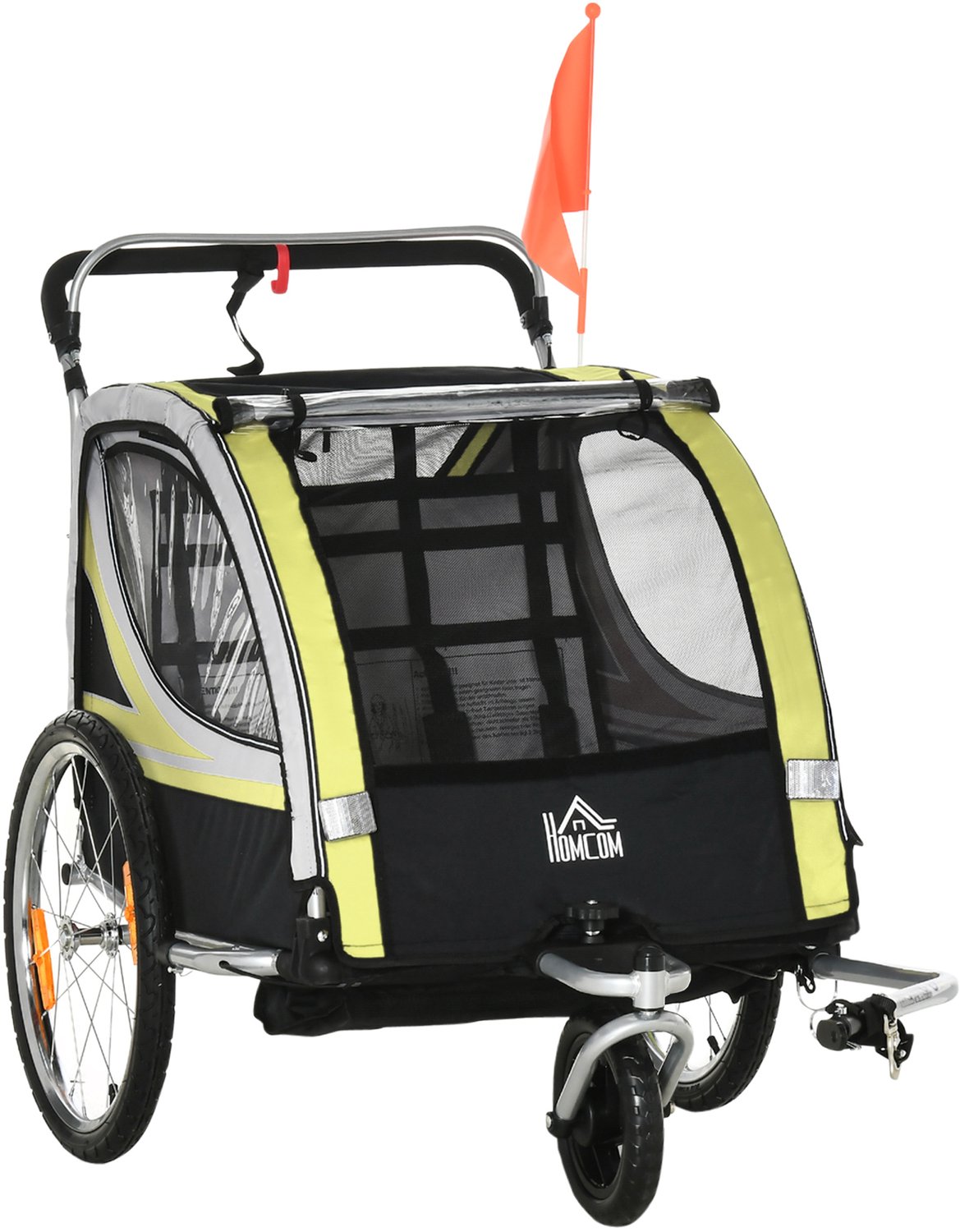 Homona 2-in-1 kinderfietskar en wandelwagen - Voor 2 kinderen - Met 5-puntsgordels en parkeerrem - 142 x 75 x 101 cm - Geel/Zwart