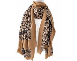 Dames prachtige sjaal met panterprint-Viscose-Omslagdoek-Franjes aan de uiteinden-Herfst/Winter-95cm/190cm- JY0223 Camel