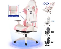 FOXSPORT Gamestoel - Gaming Chair - Ergonomisch - Verstelbaar - Met lendensteun en hoofdsteun - Met voetsteun - Bureaustoel - Racing -Wit/Roze