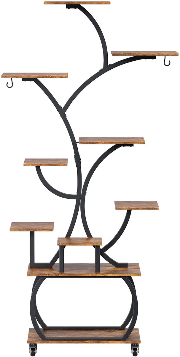 LEADZM-Plantenrek met 8 Niveaus - Plantentrap - 150 cm Hoog - Industrieel Design - Metaal & Hout - Woonkamer & Balkon - Zwart