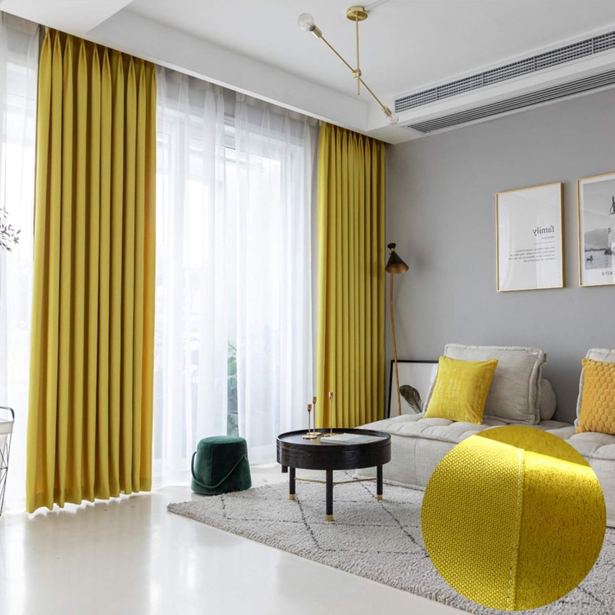 Eenvoudige/effen kleur/Gordijn, elegant/Decoratieve/Linnen Gordijnen/Grommet Top/Venster Verduisterende Gordijnen/voor Woonkamer slaapkamer-Geel. 250x200cm (98x79inch)