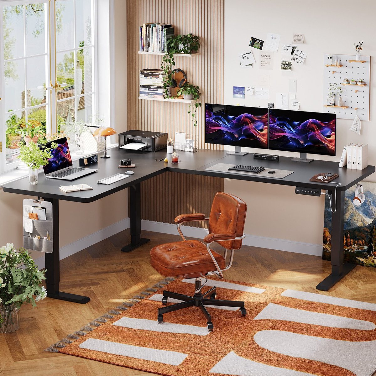 Devoko Elektrisch Verstelbaar Hoekbureau 190 × 155 cm – L-vormig Zit-Sta Bureau met 20 mm Dik Bureaublad – 100 kg Draagvermogen, 3 Geheugenstanden, USB en Kabelmanagement – Zwart thumbnail 4