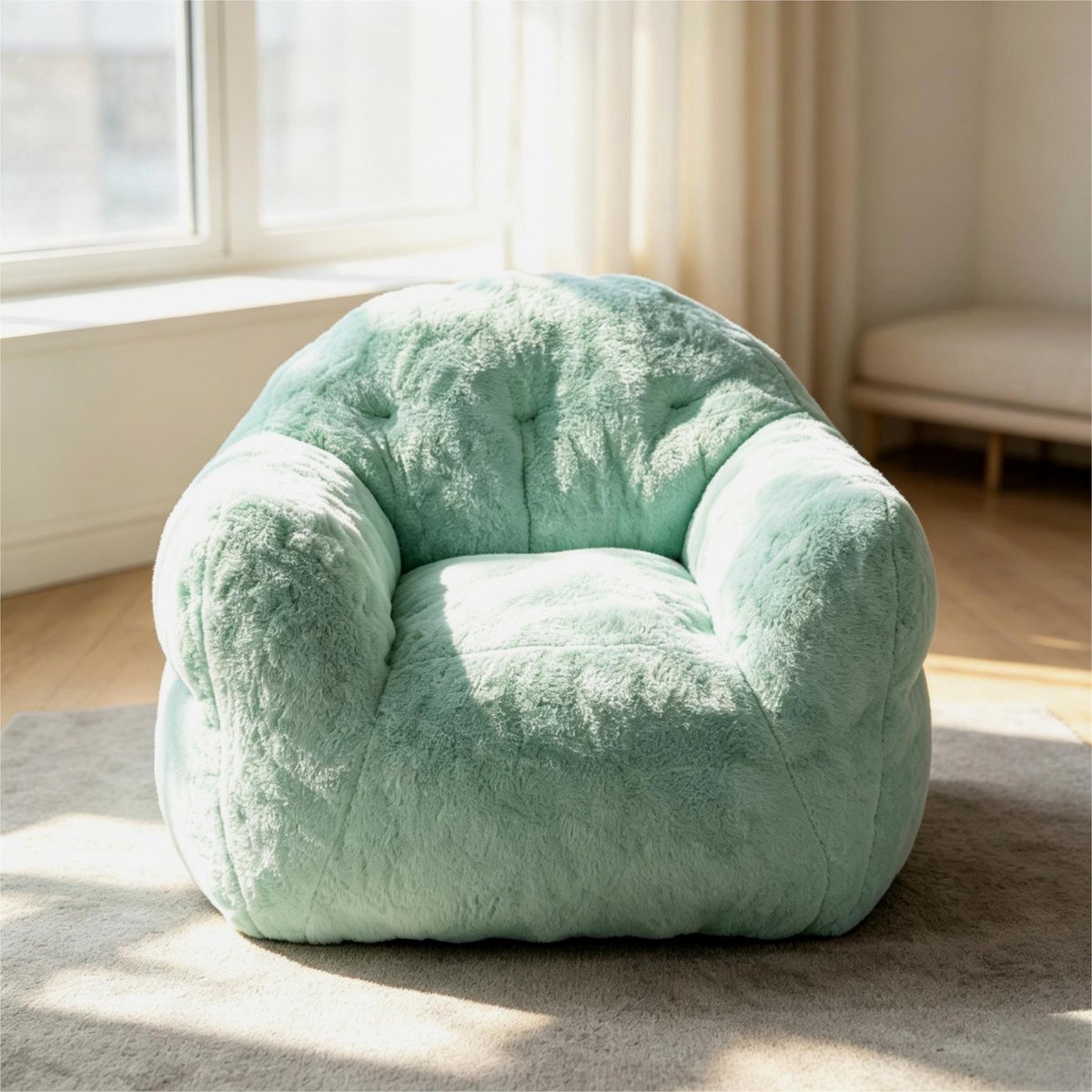 Triumpunpre Zitzak Pluizig - Fluffy Kunstbont - Hoogelastisch Schuim - Comfortabele Zitplek voor Woonkamer Slaapkamer & Studentenkamer - Lichtgroen