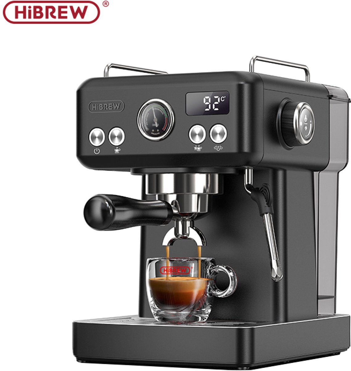 HiBREW H10A Espressomachine - Halfautomatisch - 20 Bar - Programmeerbare Instellingen - 270° Stoompijp - 1,8 L Waterreservoir - Zwart