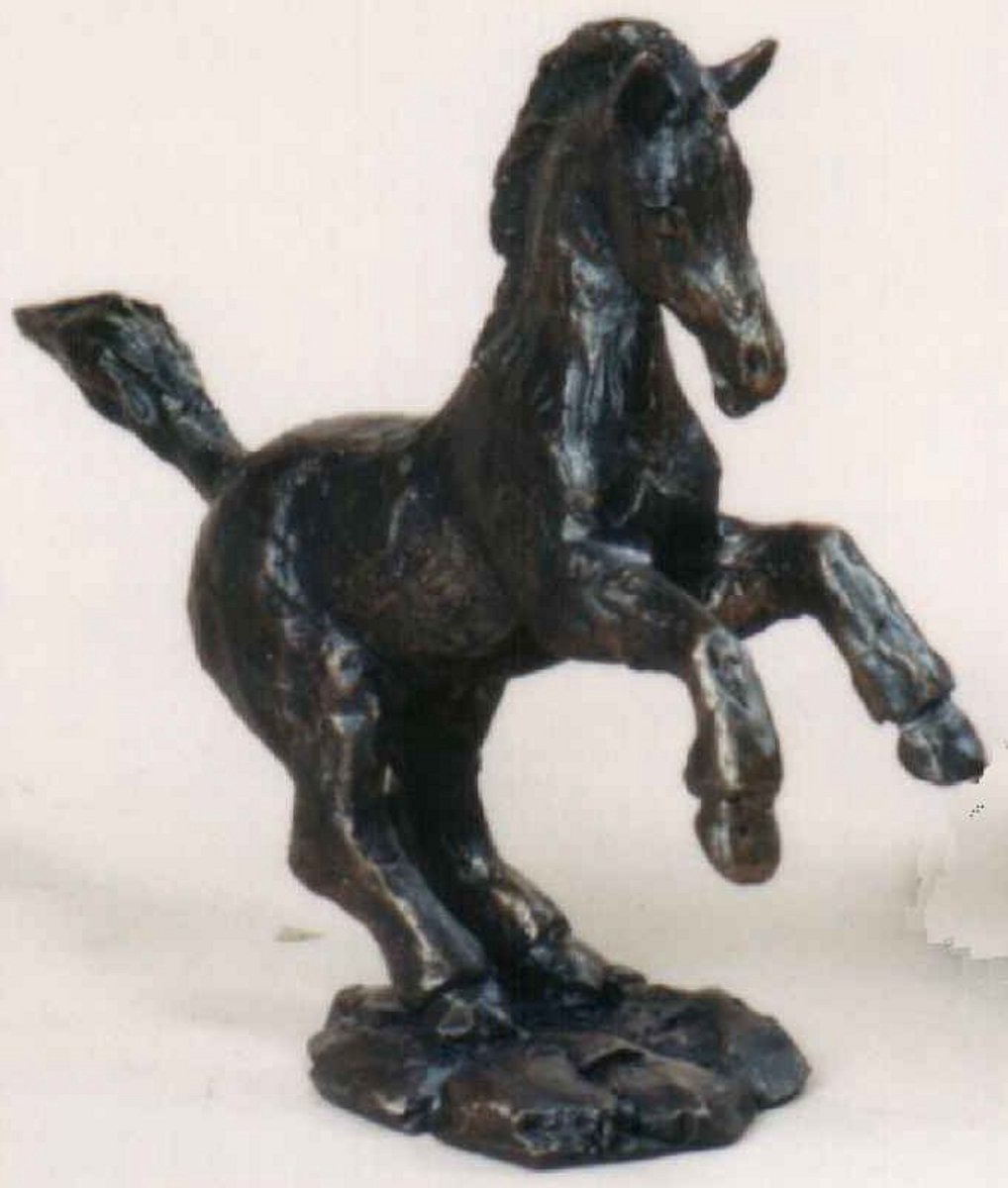 Rawa Geschenken Steigerend paard staart omhoog - Klein - 4x11x13cm - Neolith - Brons kleurig - Paarden beeld
