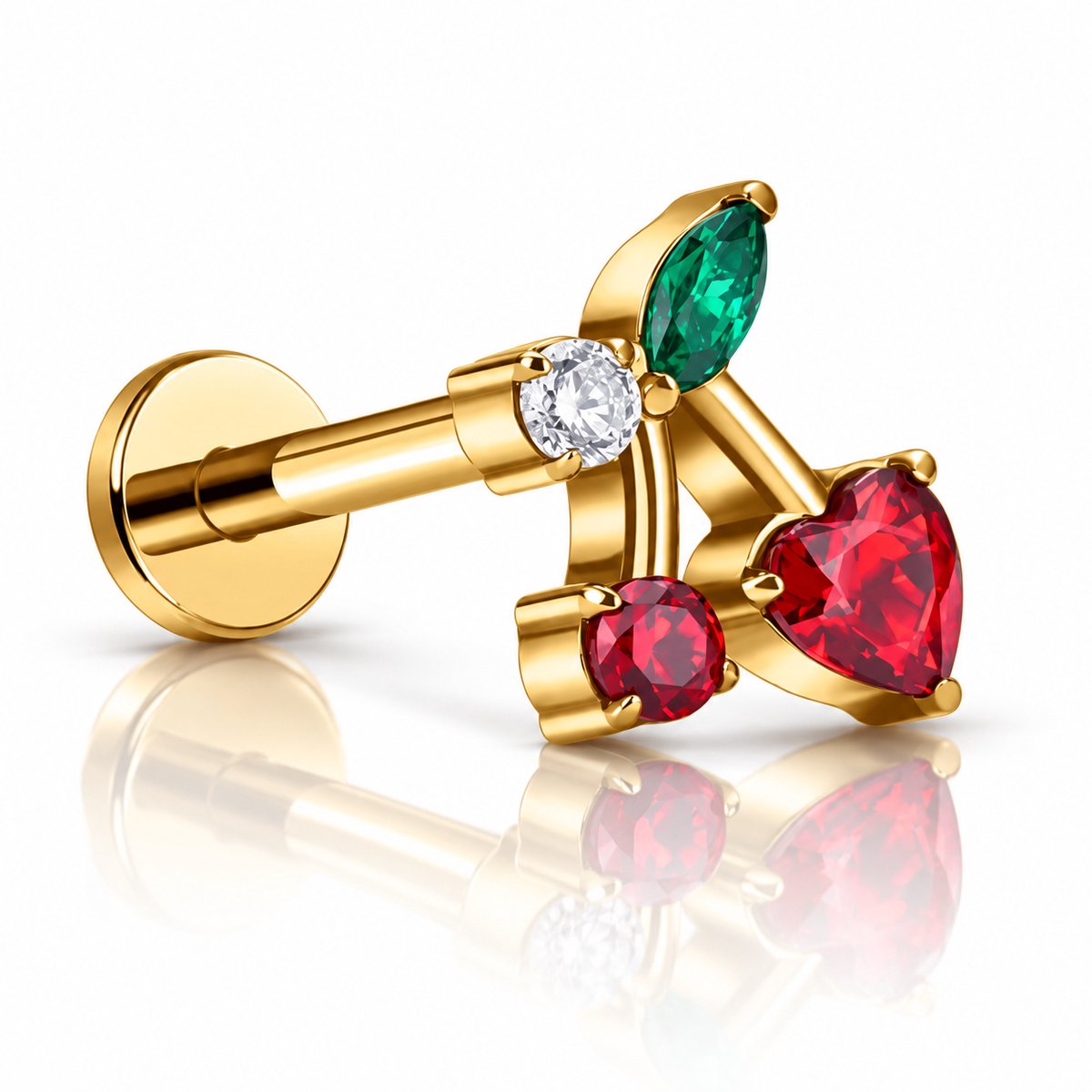 Maevi® Piercing voor Oor - Kleur: Goud - Formaat: 1.2 x 8 MM - Titanium - Tragus / Kraakbeen / Helix / Conch - Oorpiercing - Piercing Sieraad - Hoge Kwaliteit - Labret Piercing - Luxe Sieraad - Oorbellen - Kers / Cherry - Incl. Luxe Verpakking