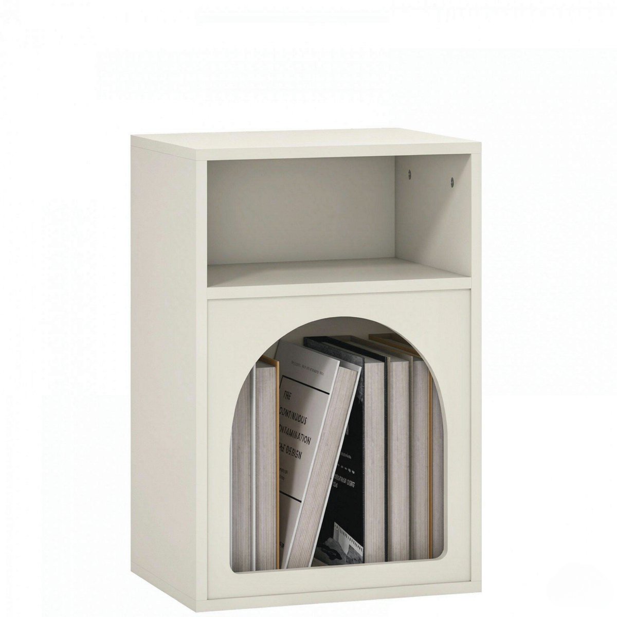 Ropilly Nachtkastje Crème - MDF Nachtkastje met Open Vakken - Modern Gebogen Design - Bijzettafel voor Slaapkamer - 40x30x60 cm