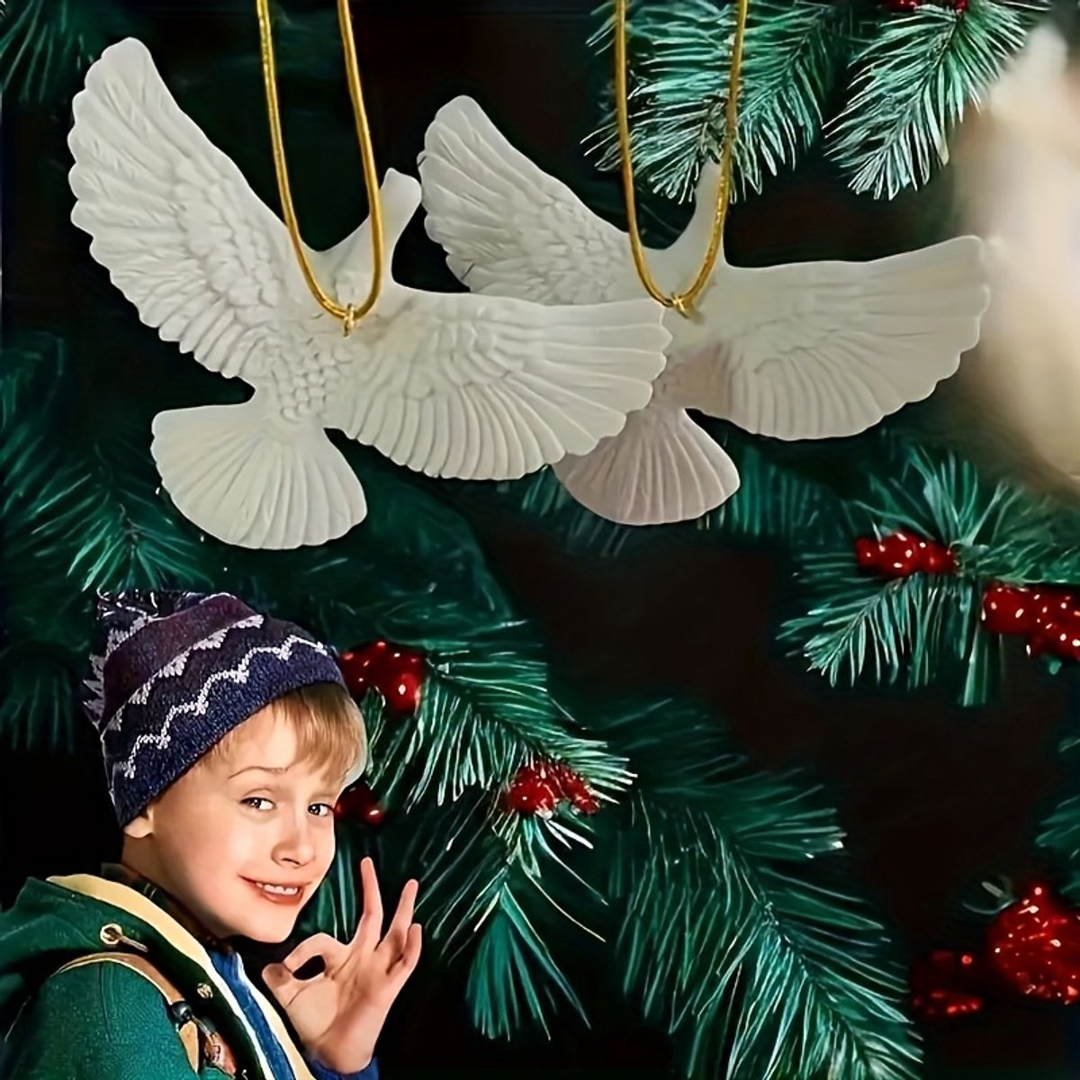 VANDAAG VERZONDEN - 2 STUKS - Duif - Kerst - Home Alone Hanger - Kerstbal - Kerstversiering - New York - Movie Film - Duiven Doves Tortelduiven - Vriendschap - Central Park - Valentijn Valentijnsdag