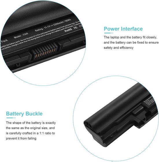 ARyee 3340 batterij compatibel met Dell Latitude 3340 3350 7WV3V H4PJP JR6XC YFDF9 YFOF9 5MTD8 (5200mAh 11,1V) — afbeelding 2