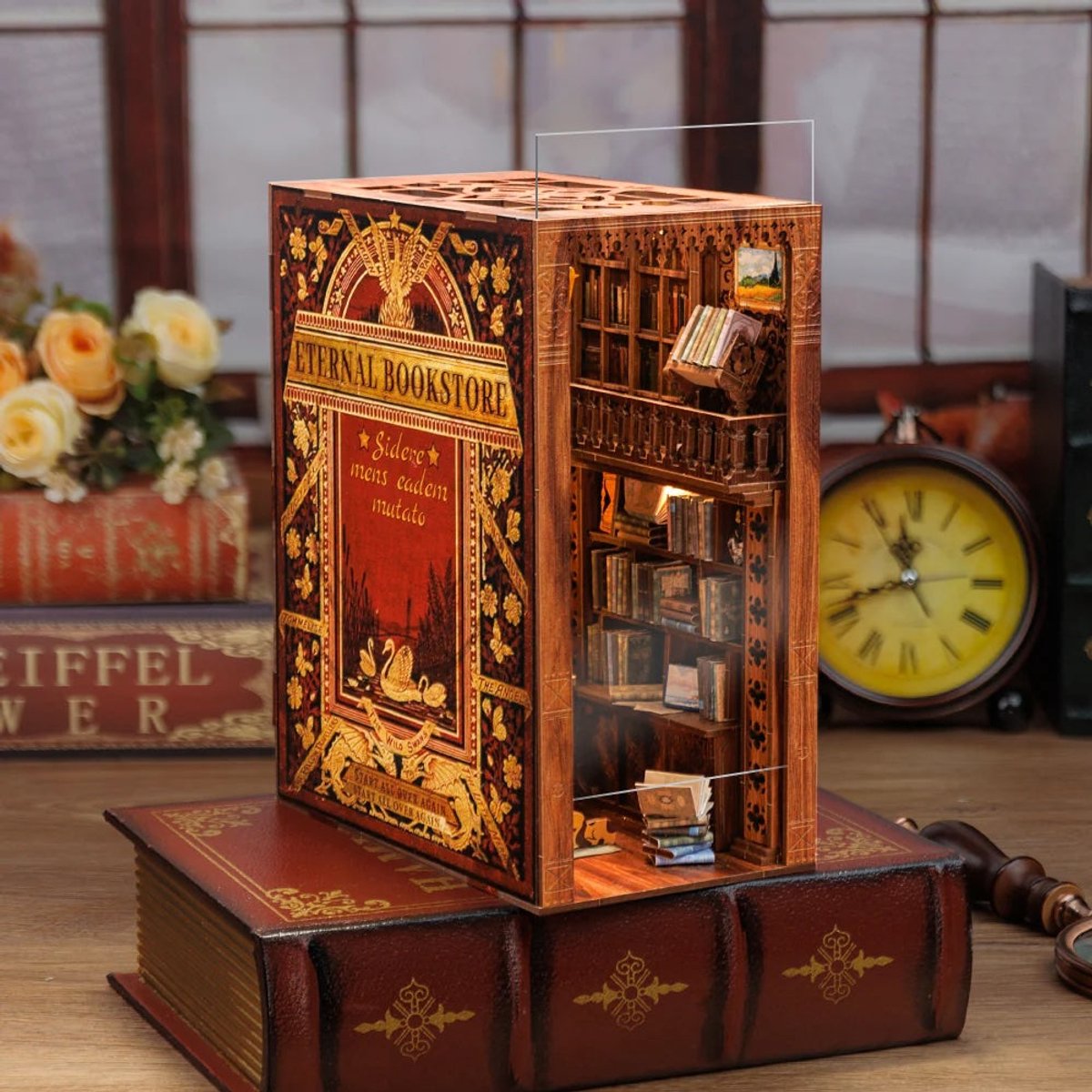 CuteBee Book Nook - Modelbouw - Houten 3D Puzzel - DIY Bouwpakket Volwassenen en Volwassenen - Boekensteun - Boekenhouder - Eternal Bookstore — afbeelding 6