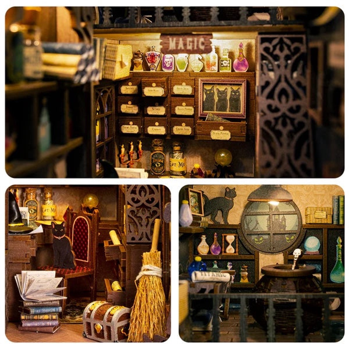 CuteBee Book Nook - Modelbouw - Houten 3D Puzzel - DIY Bouwpakket Volwassenen en Volwassenen - Boekensteun - Boekenhouder - The Magic Pharmacist — afbeelding 9