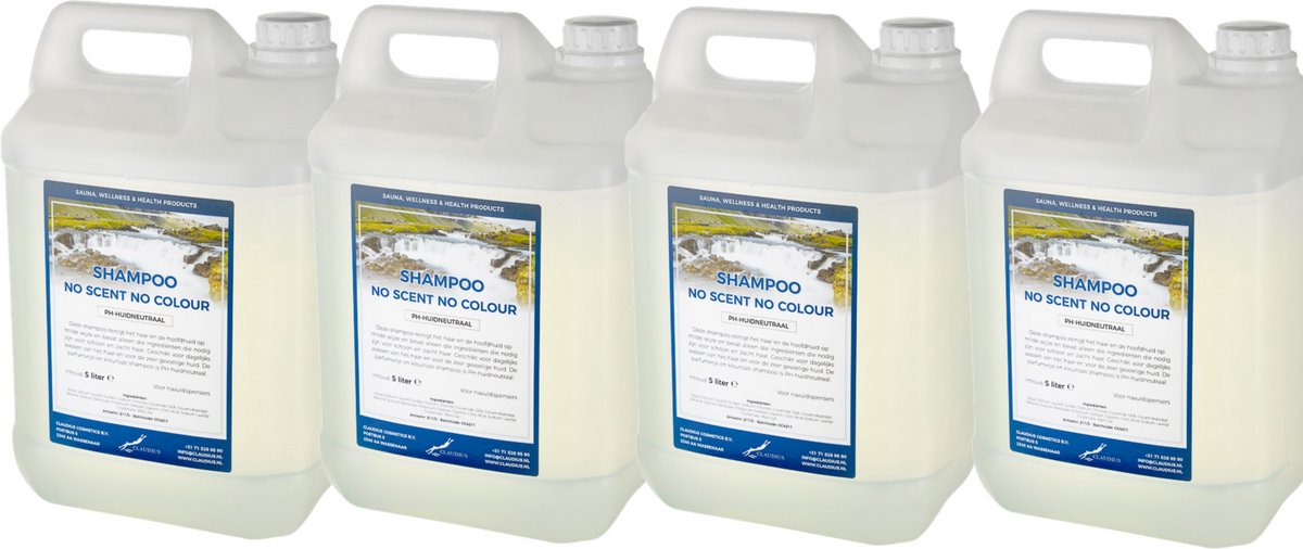 Claudius Shampoo No scent No Colour - 5 liter - set van 4 stuks - Navulling - Voordeelverpakking - Haarverzorging