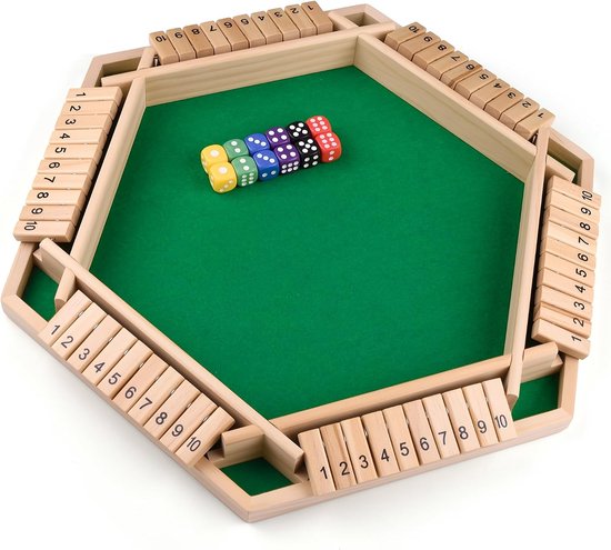 Flero Shut The Box, Houten Dobbelspel, Klepspel - Bordspel voor 6 Spelers met Klepjes en Dobbelstenen - Montessori Reken- en Tactiekspel voor Kinderen, Volwassenen en Ouderen vanaf 3 Jaar - Familiespel, Reisspel, Cadeau (Groen)