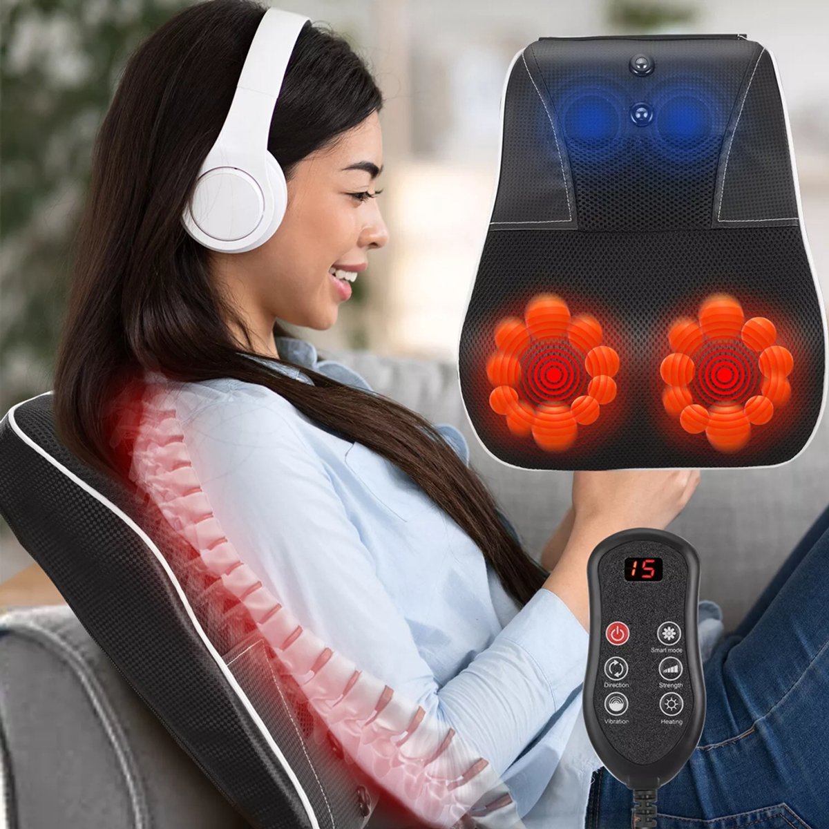 Afstandsbediening En Warmtetherapie – Massageapparaat Met Airbag En Rood Licht – 3 Slimme Standen En Instelbare Kracht En Vibratie – Ultrastil 45 dB – Volledige Lichaamsverlichting
