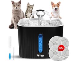 Vivex® Drinkfontein - Waterfontein voor Katten en Honden - Incl. 12 Filters en cleaning tool - Muisstil - Extra Filters
