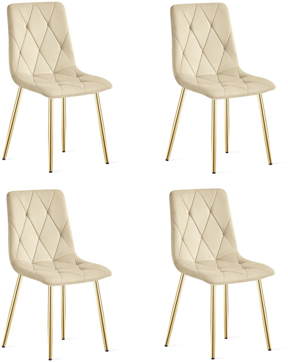 Set van 4 Eetkamerstoelen LIBRA - Lichtbeige fluweel - Gouden metalen poten - Modern design