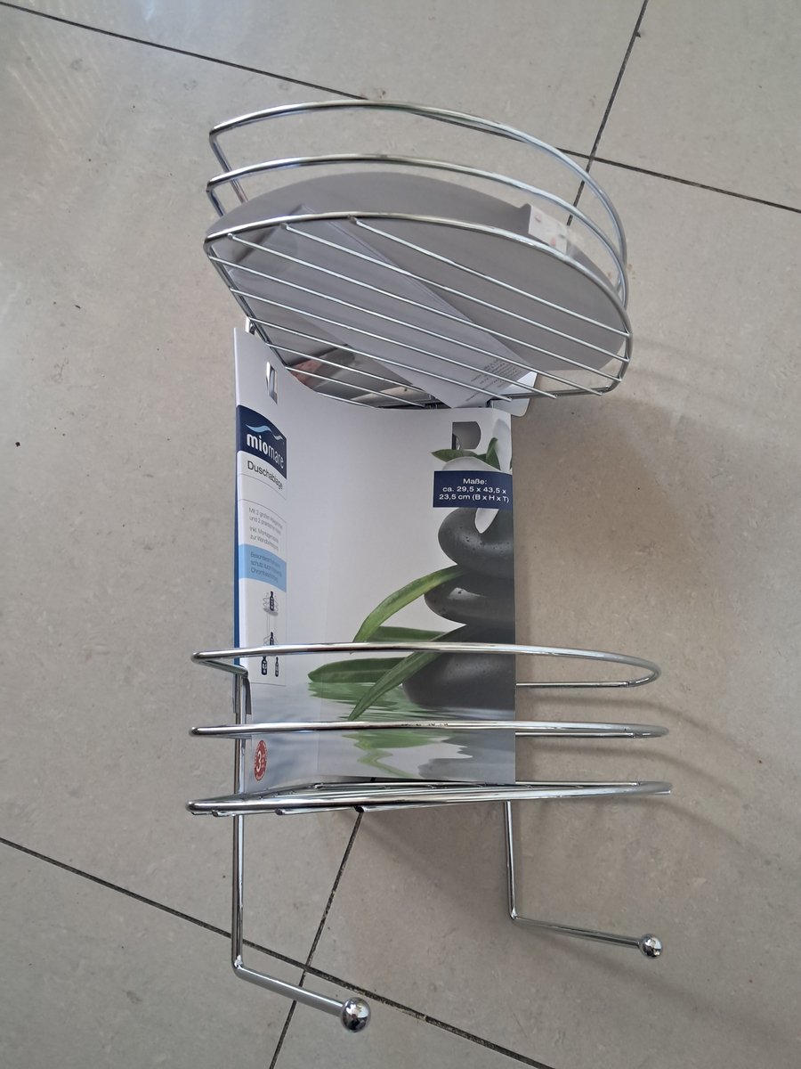 Miomare Doucherekje / Douche opbergsysteem - ovaal - 2 ruime opbergmanden - 2 praktische haken - Speciale bescherming tegen corrosie dankzij hoogwaardige verchroming