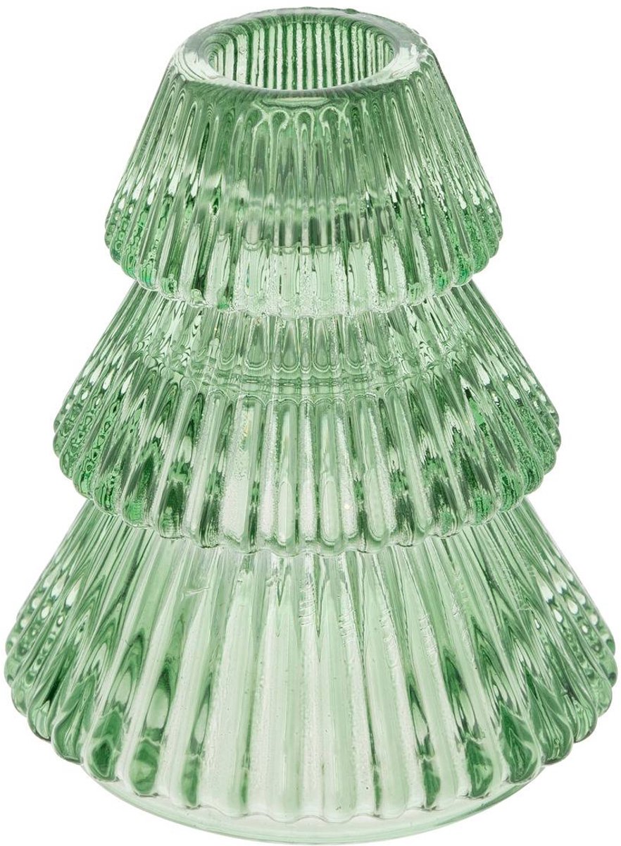 Kerstboomvormige kaarsenhouder, H 10 cm, groen glas