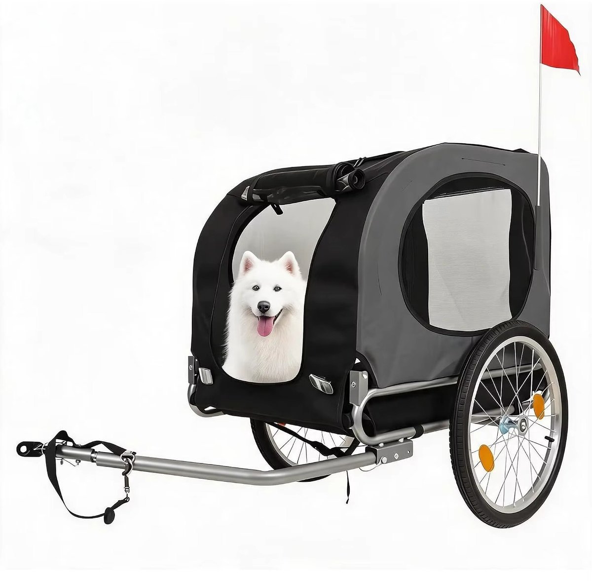 CreateEcom fietskar - hondenfietskar - hondenkar - fietsdrager - Vouwbare hondenfietskar voor grote honden tot 39,9 kg - fietsdrager voor huisdieren met 40,6 cm luchtgevulde banden & universele koppeling - waterdichte Oxford-stof - grijs