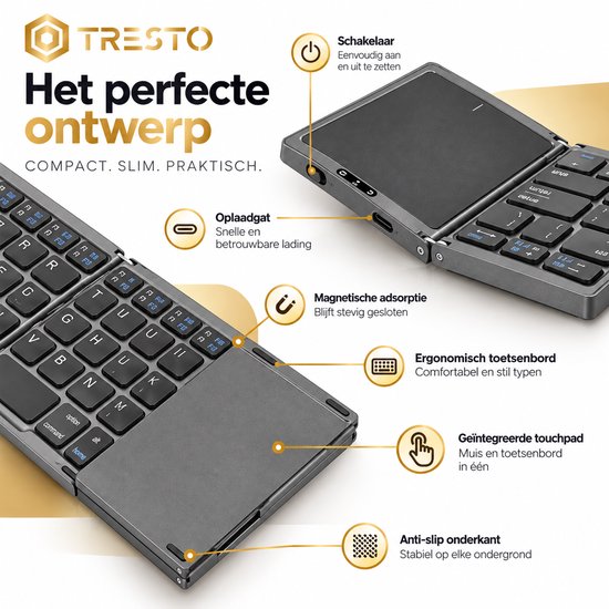 Groot Computer TRESTO - Opvouwbaar Toetsenbord - Groot Touchpad - Qwerty Toetsen ...