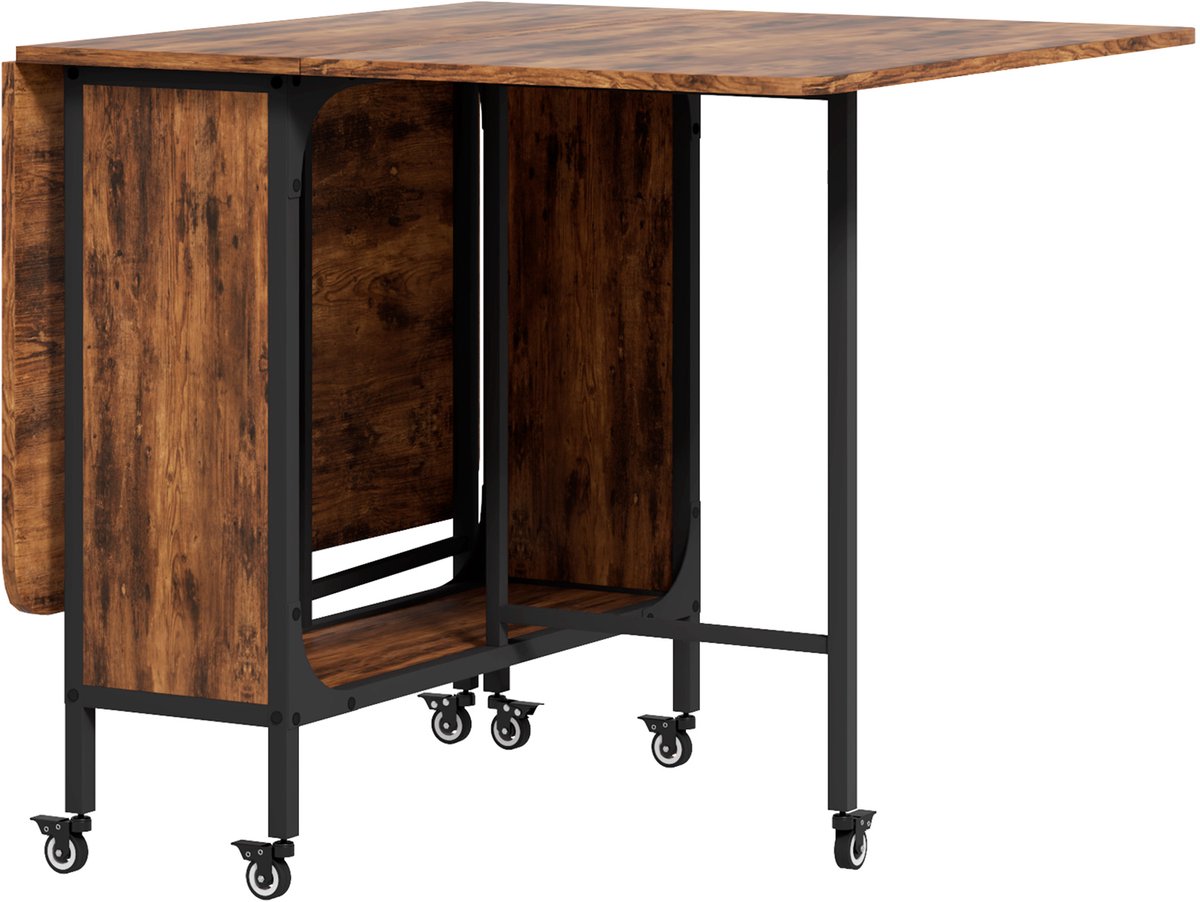 Homona Klapbare eettafel - Met opbergruimte en wielen - 130 x 80 x 74 cm - Rustiek bruin