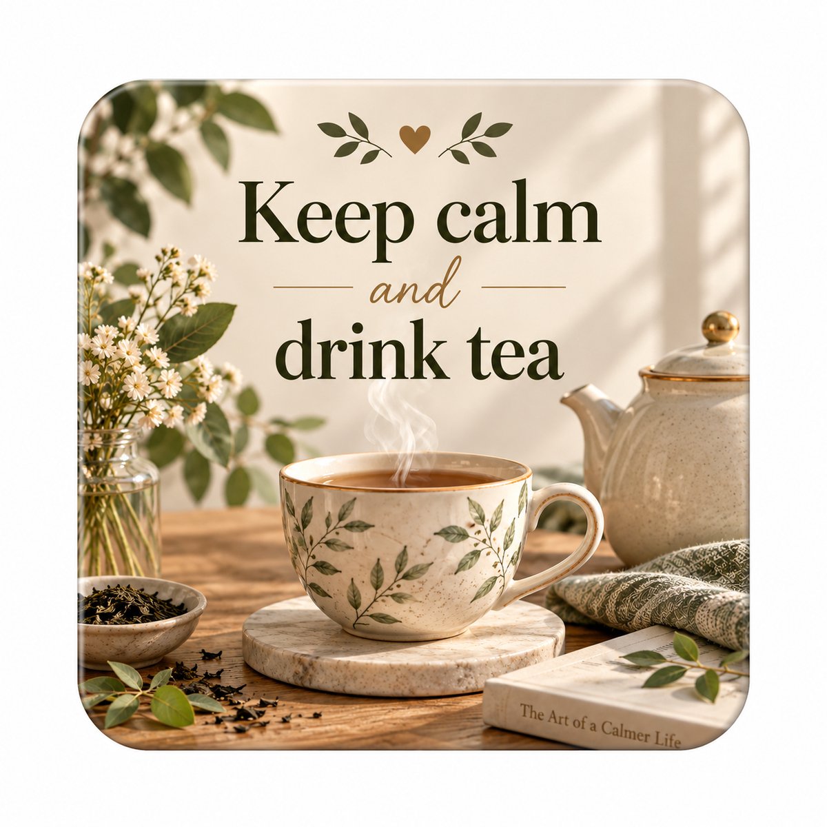 Thee MDF onderzetter 10 x 10 cm – “Keep Calm and Drink Tea” – Sfeervolle onderzetter voor Theeliefhebbers