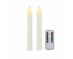 LED kaarsen met bewegende vlam 2x - 18cm klein - Ivoor - Ivory - Afstandsbediening - Timer - Dimmer - Dinerkaars rustiek wax - LED kaars batterij
