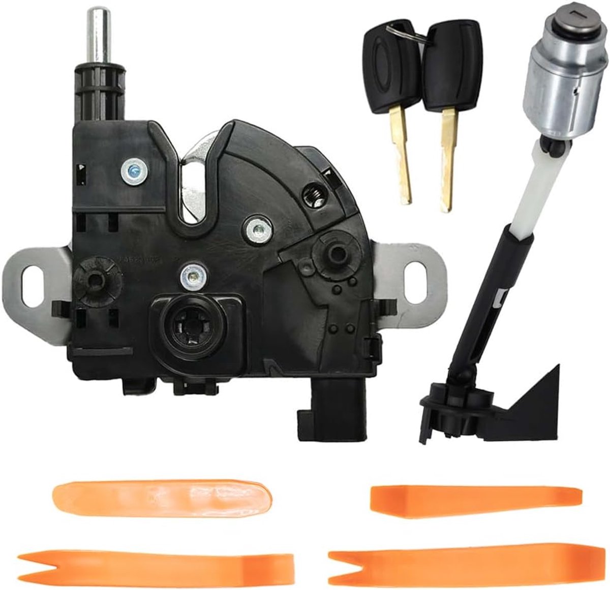 Motorkapslot en vergrendelingsblokslot met 2 sleutels gereedschap reparatieset compatibel met Ford Focus II Mk2 2004-2012 1355231 4M5AA16B970AB 3M5116700AC 3M5116700BC