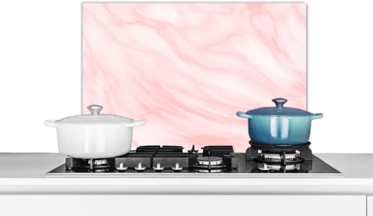 Spatscherm Keuken - 70x50 cm - Marmer - Roze - Wit - Luxe - Marmerlook