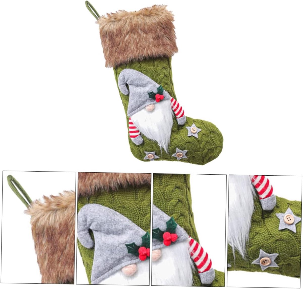 Jojofuny Kerstdecoratie Groene Gebreide Sokkenhouder Kerstsok Snoepzak Kerstman Sok Feestaccessoire
