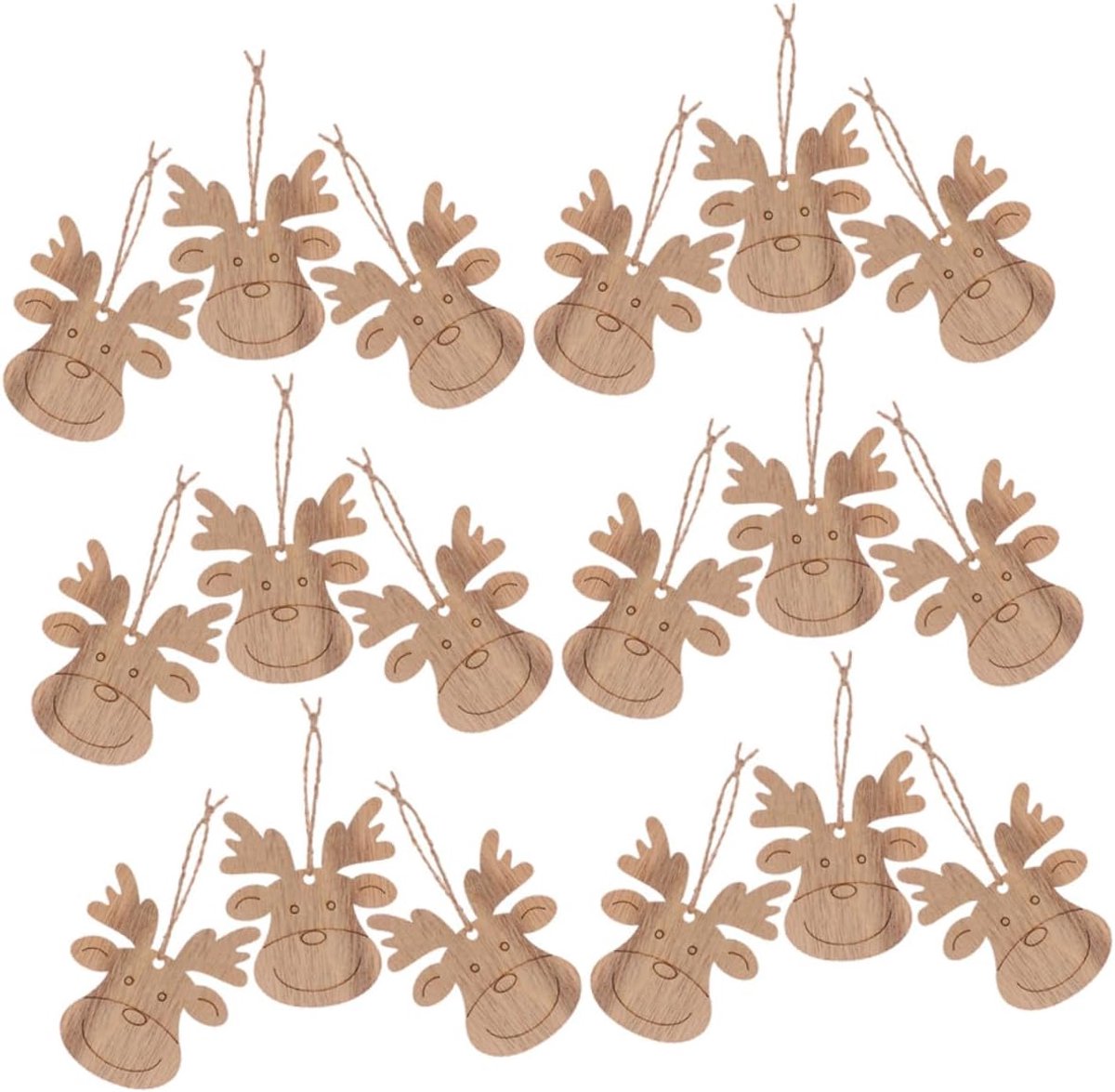 30 Stuks Delige Onbewerkte Houten Rendier Hangornamenten met Jute Touw voor DIY Kerstdecoratie voor Creatieve Feestelijke Woondecoratie Kerstboomversiering